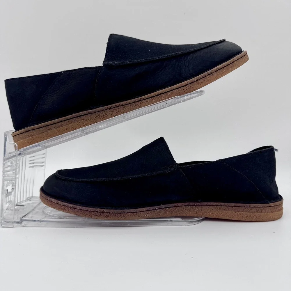 Born Mens Black Leather Slip On 12M Loafers Moc Toe‎ Shoes Size BM0000403